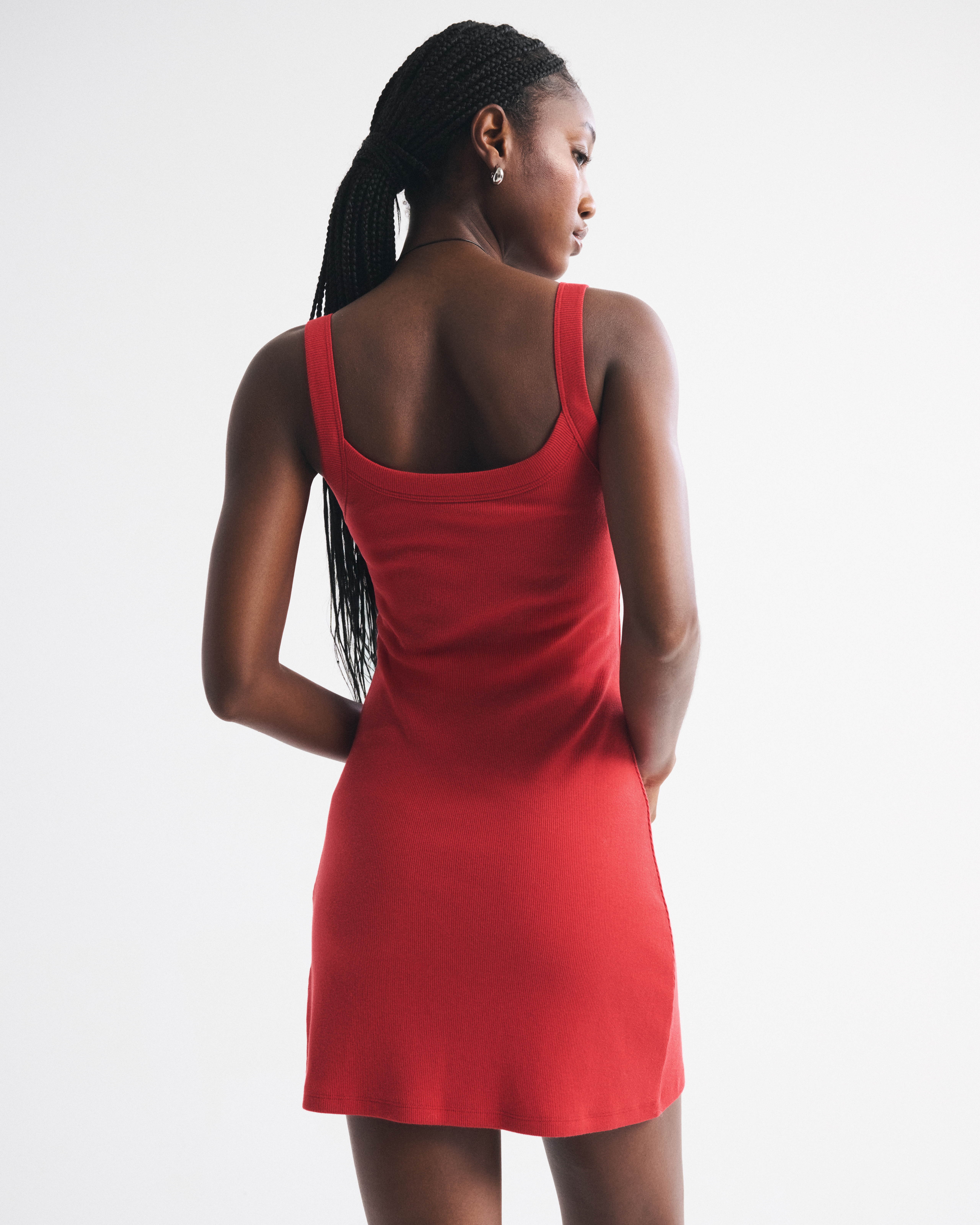 Abercrombie & Fitch Bra-free Essential 90s Rib Mini Dress In Red