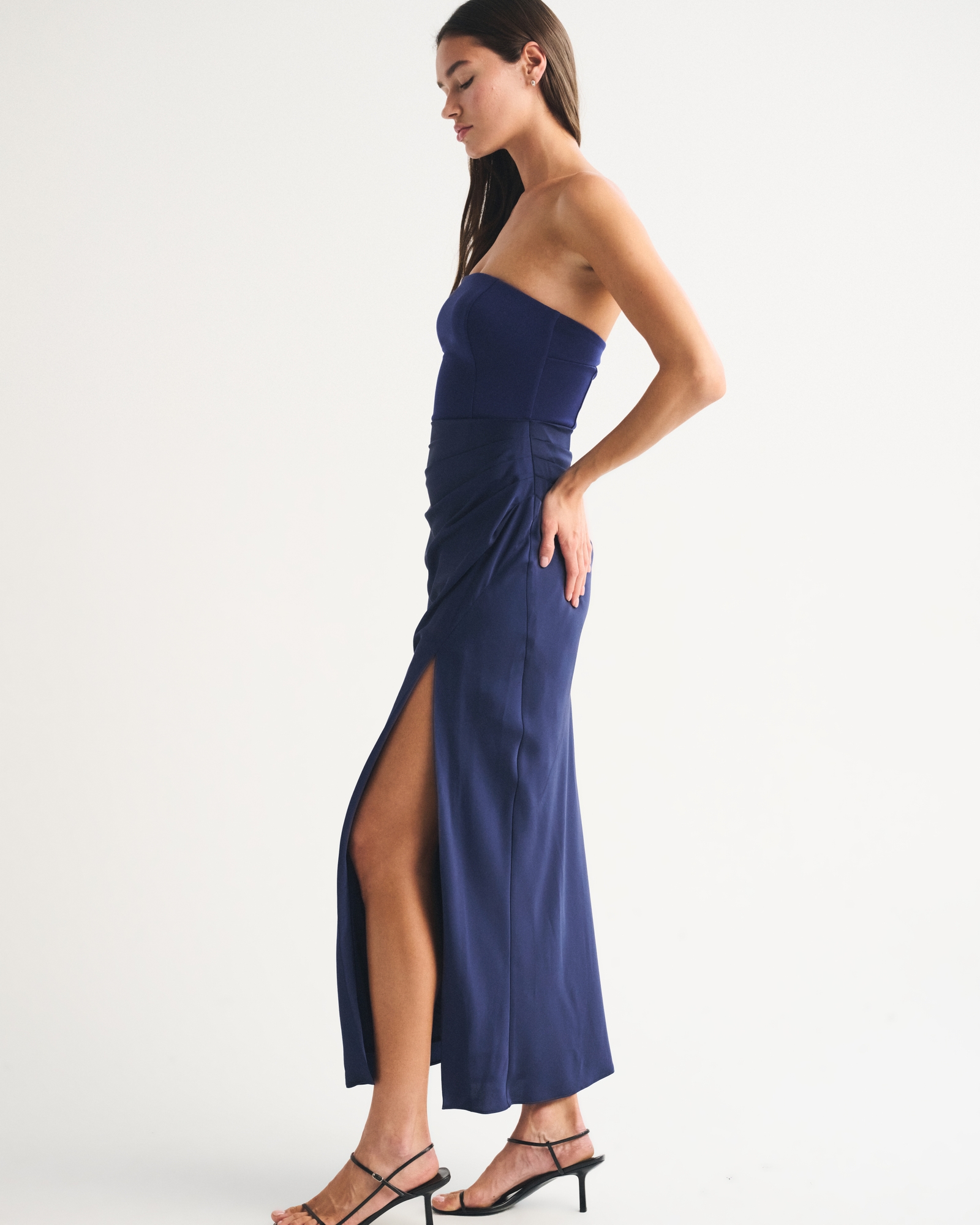 Bra-Free Strapless Draped Maxi Dress