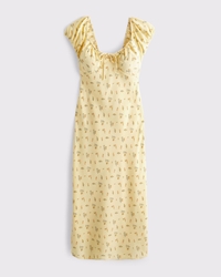 BH-freies Midikleid mit kurzen Puffärmeln und Sweetheart-Ausschnitt