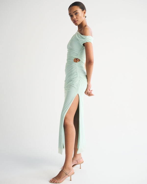 mesh dresses for women Women's Bra-Free Draped Maxi Dress in Mint Green | Size XL TALL Zila Dress ODDI Sheer and perfect for summer Color:Mocha Gold