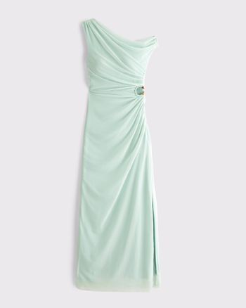 Bra-Free Mesh Draped Maxi Dress