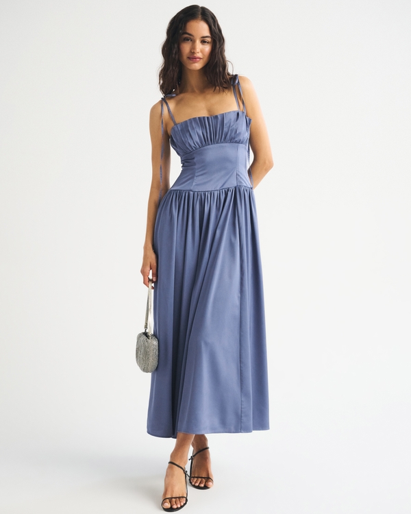 Bra-Free Tie-Strap Maxi Dress, Blue view 1
