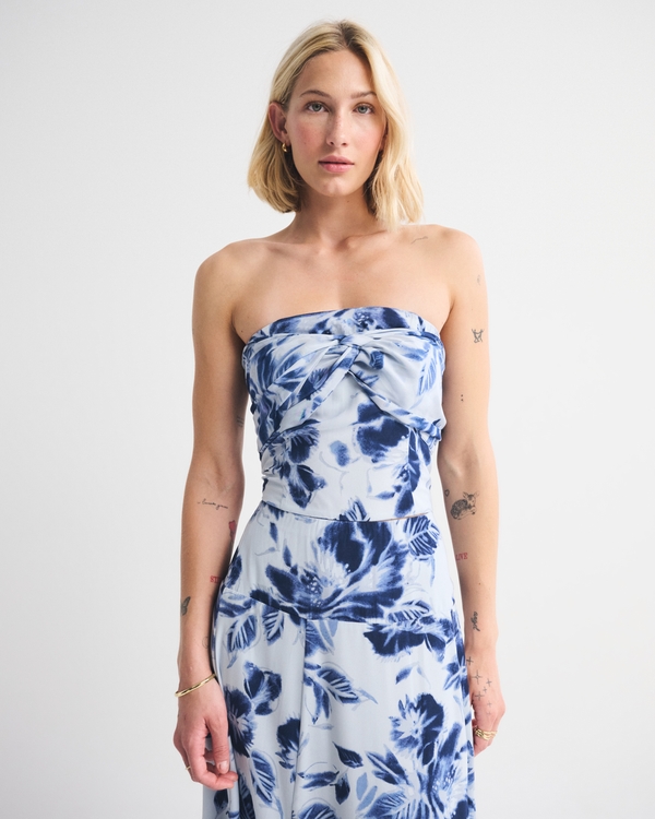 A&F Bra-Free 4-in-1 Convertible Scarf Set Top, Blue Floral view 1