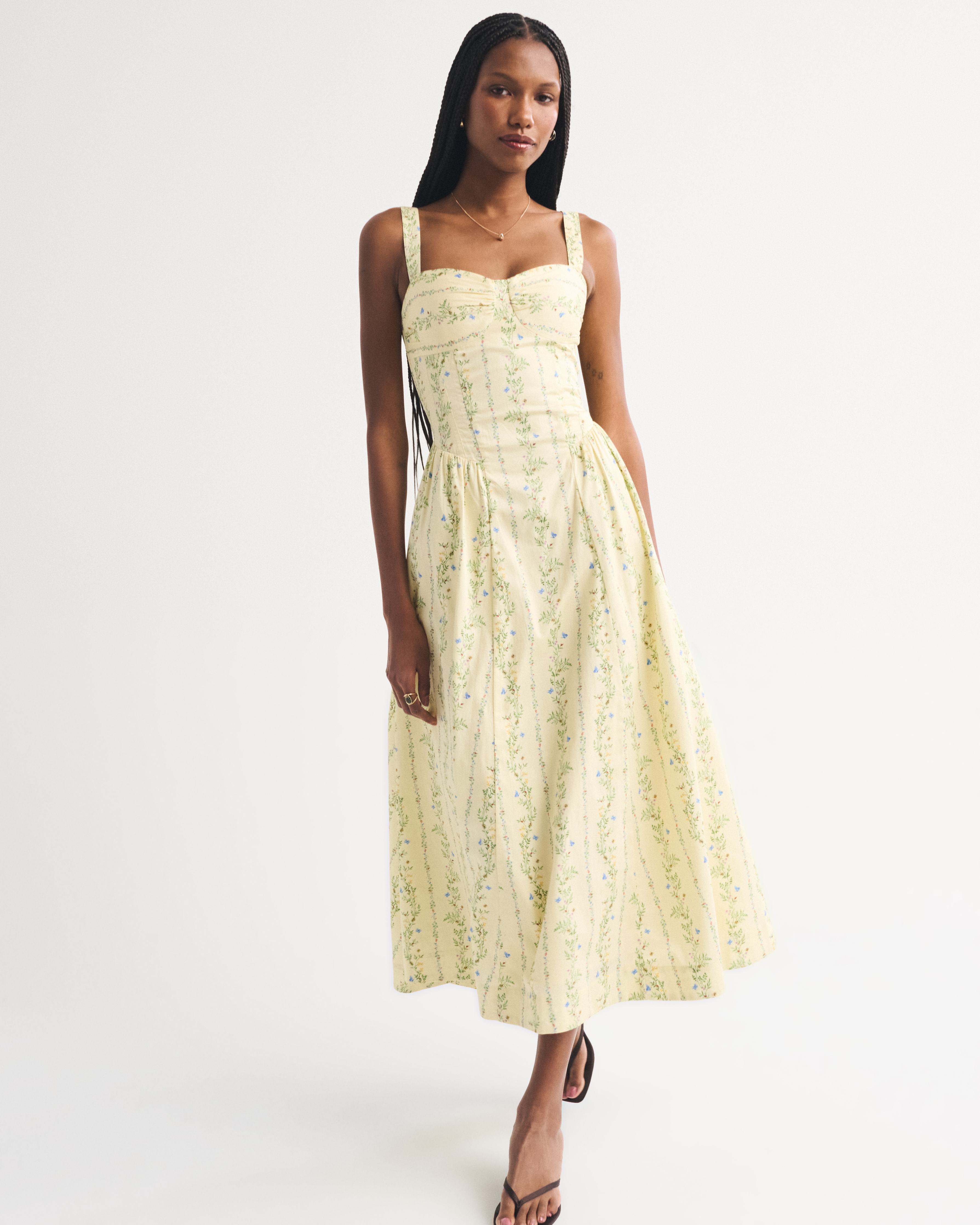Bra-Free Dipped-Waist Maxi Dress - Pastel Yellow