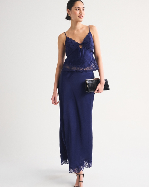 Bra-Free Lace-Pieced Set Top, Midnight Blue view 2