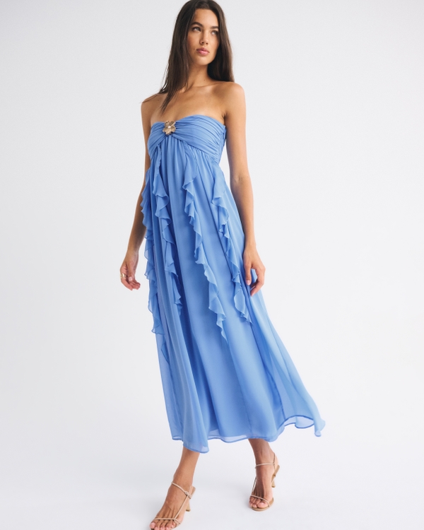 Strapless Hardware Maxi Dress, Blue view 1