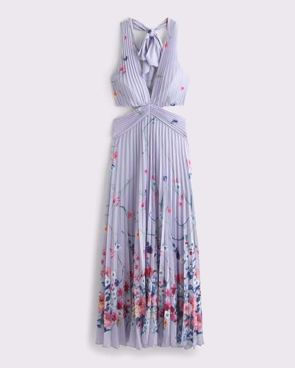 The A&F Giselle Plunge Halter Maxi Dress, Purple Floral view 1
