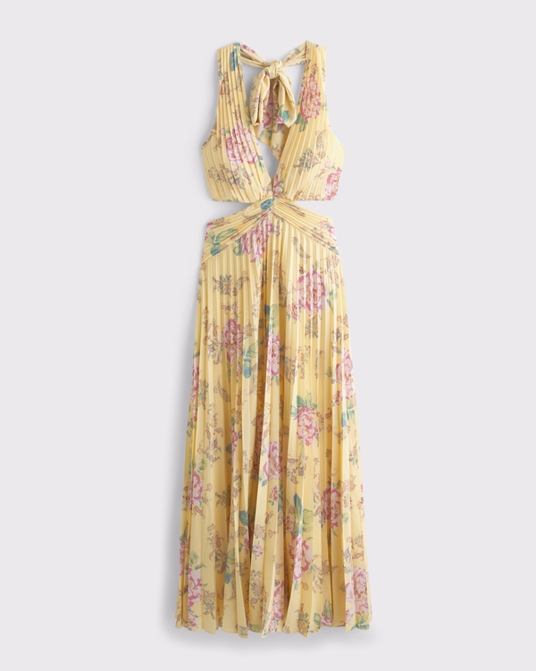 The A&F Giselle Plunge Halter Maxi Dress, Sunny Yellow Floral view 1