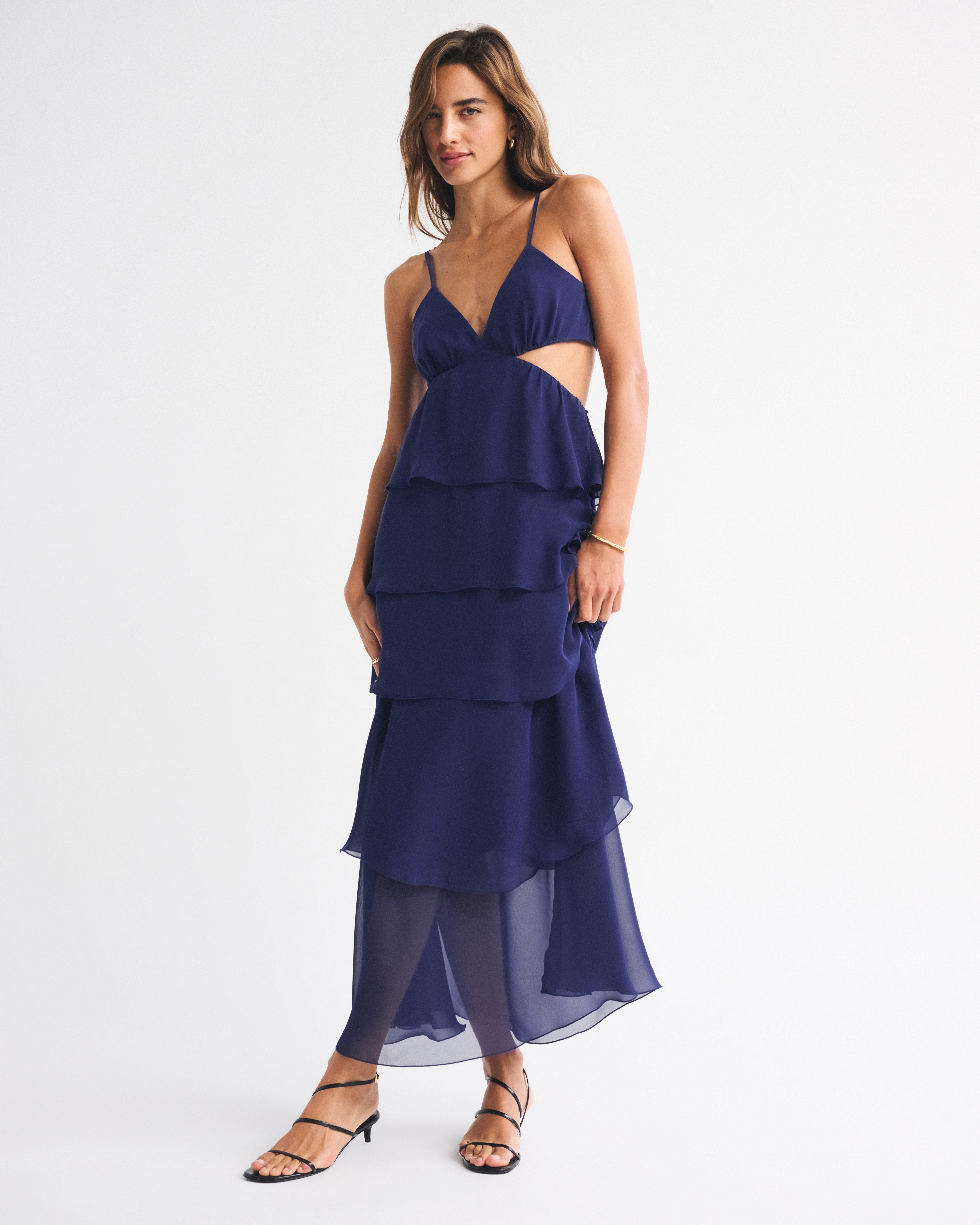 Abercrombie & Fitch 3-in-1 Convertible Tiered Maxi Dress In Blue