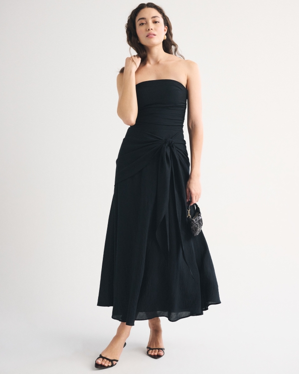 Bra-Free Strapless Draped Maxi Dress, Black view 1