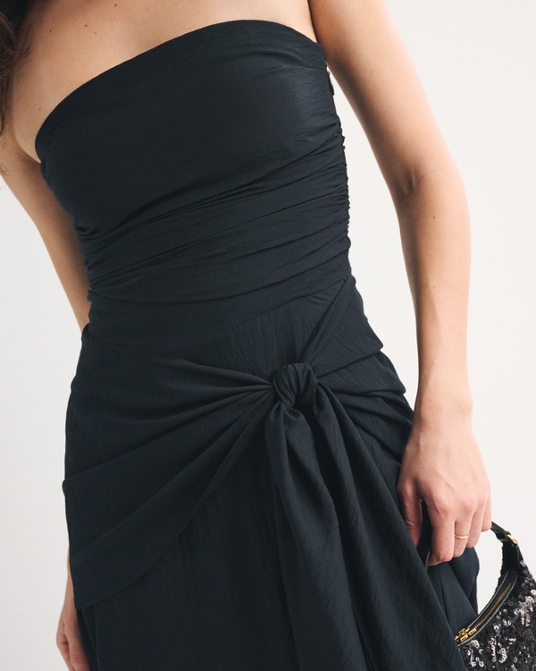 Bra-Free Strapless Draped Maxi Dress, Black view 2