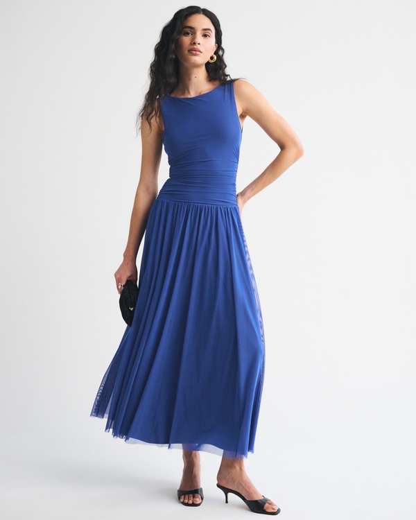 The A&F Convertible Mesh Maxi Dress, Blue view 1