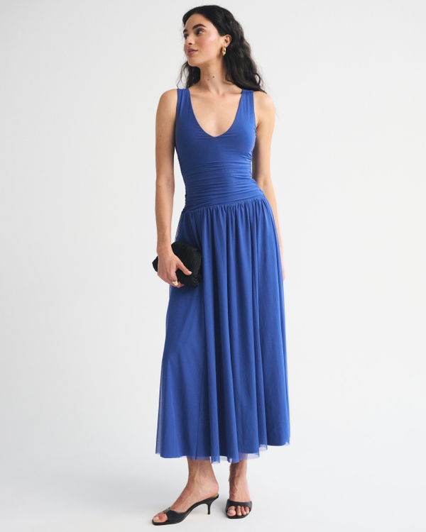 The A&F Convertible Mesh Maxi Dress, Blue view 2