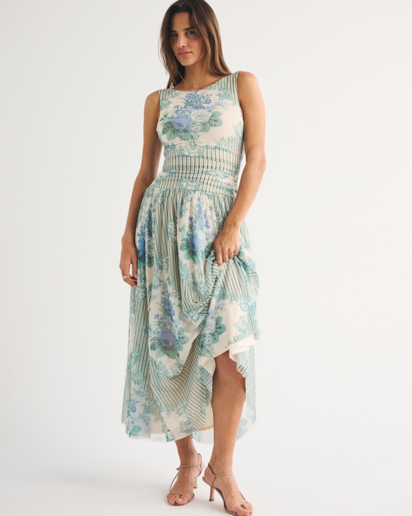 The A&F Convertible Mesh Maxi Dress, Green Stripe view 2