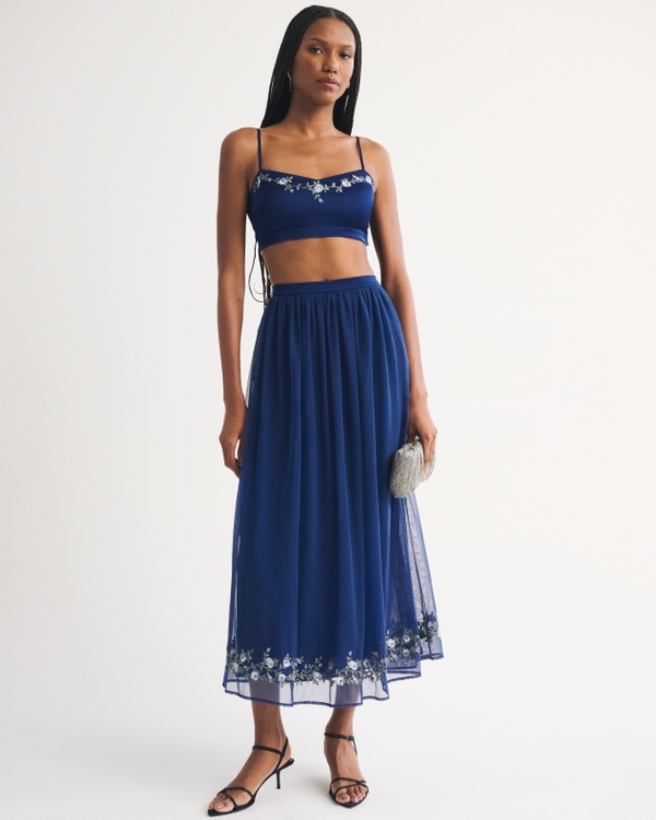 Bra-Free Embroidered Set Top, Midnight Blue view 2