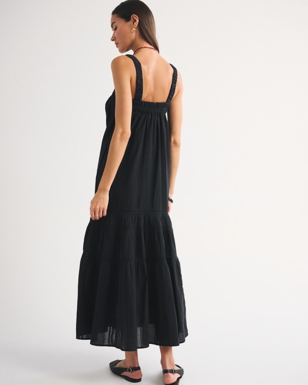 maxi dress 100 cotton 100% Organic Gauze Tiered in Khaki Gingham sophisticated silhouette for every body type Women's 100% Cotton Tiered Flowy