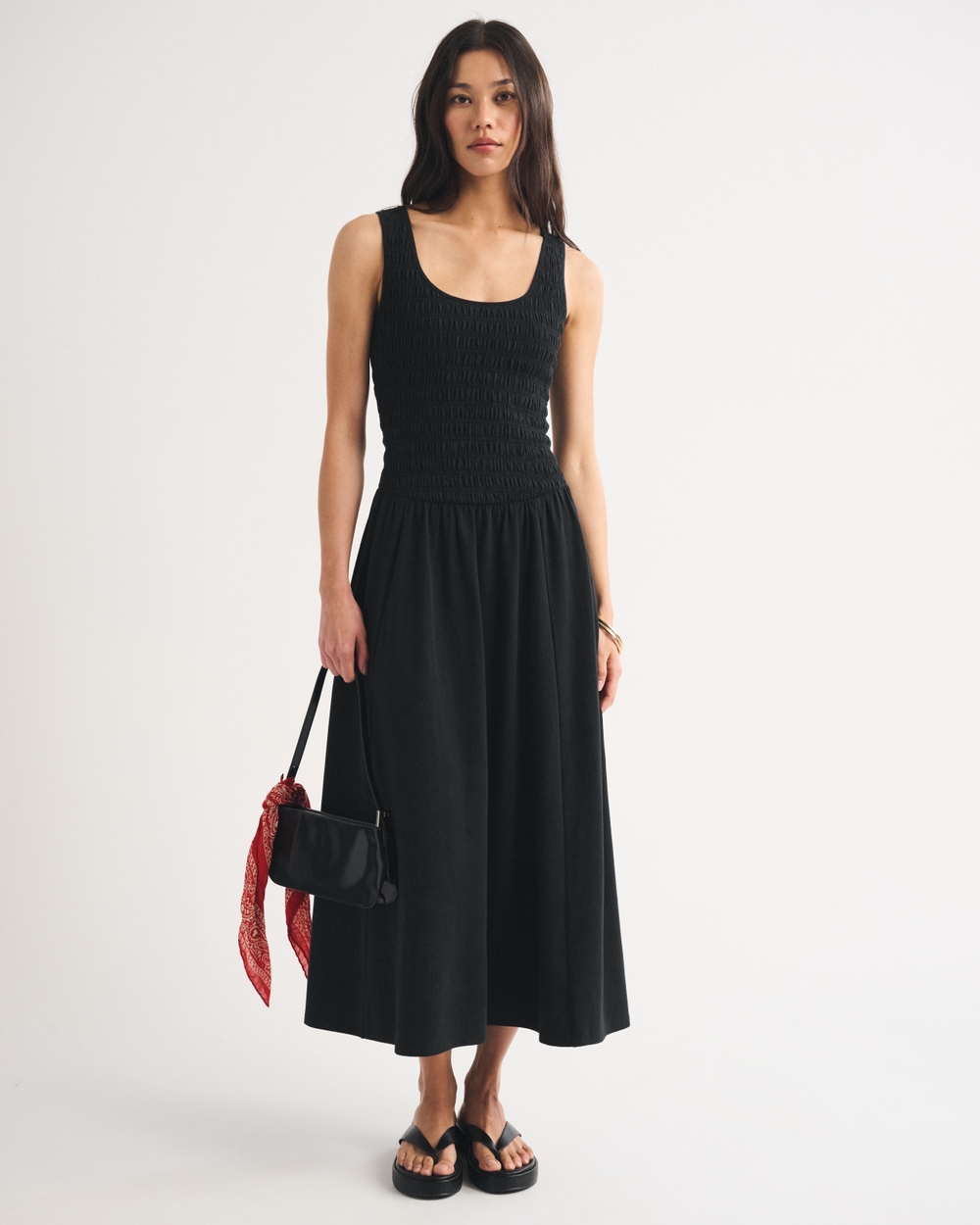A&F Sydney Smocked Reversible Neckline Knit Midi Dress