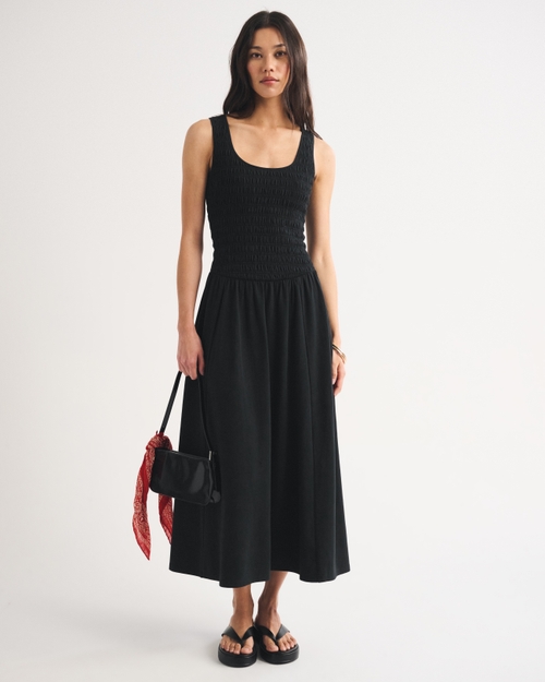 A&F Sydney Smocked Reversible Neckline Knit Midi Dress