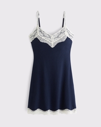 Bra-Free Ribbed Lace Trim Mini Dress
