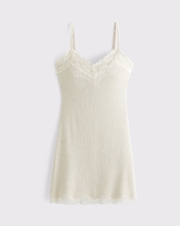 Bra-Free Ribbed Lace Trim Mini Dress