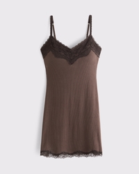 Bra-Free Ribbed Lace Trim Mini Dress