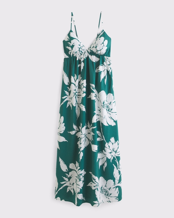 Clasp-Back Flowy Maxi Dress, Green Pattern view 1