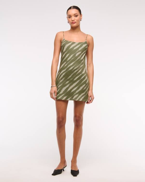 Scoopneck Slip Mini Dress, Green Pattern view 2