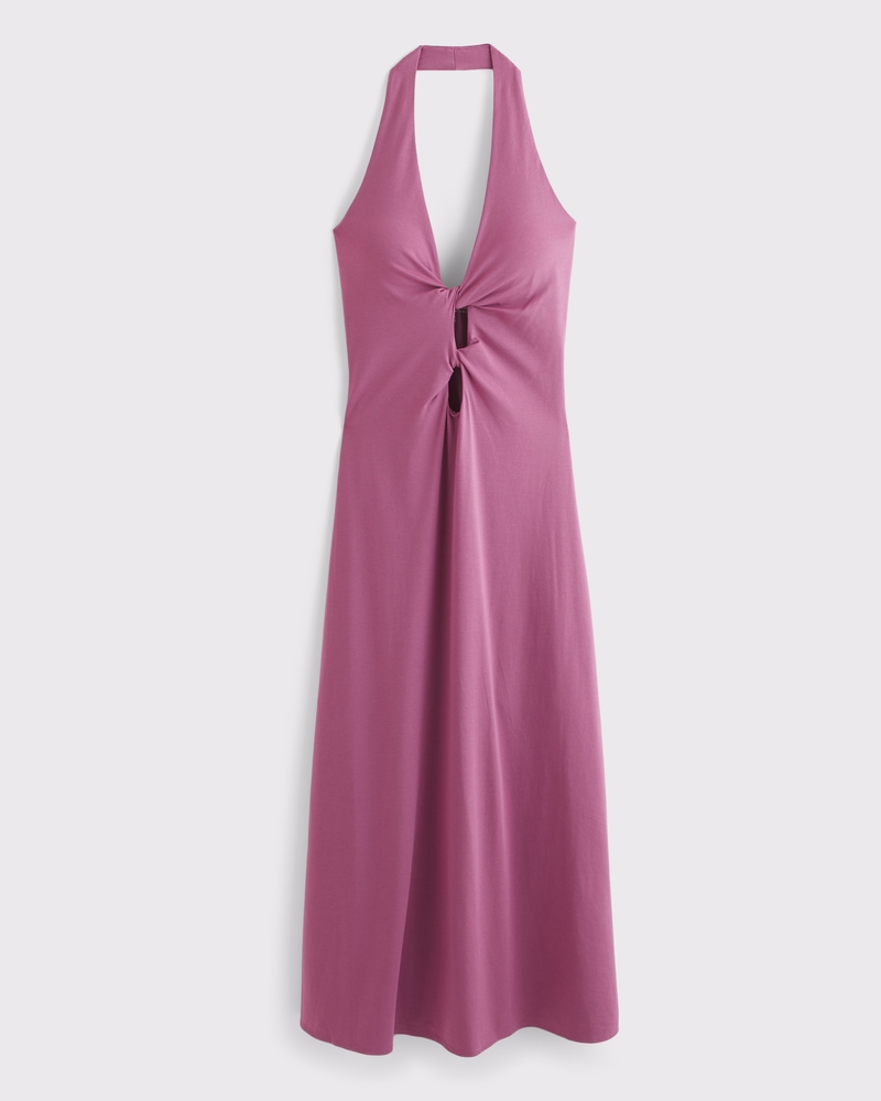 Blue Halter Semi Flare Midi Dress Blue Halter Semi Flare Midi Dress