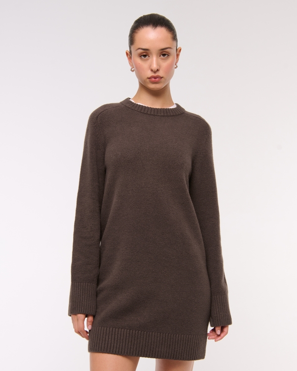 The A&F Madeline Crew Mini Sweater Dress, Chocolate Brown view 1