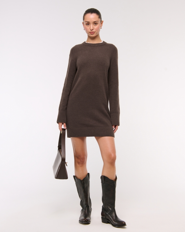The A&F Madeline Crew Mini Sweater Dress, Chocolate Brown view 2