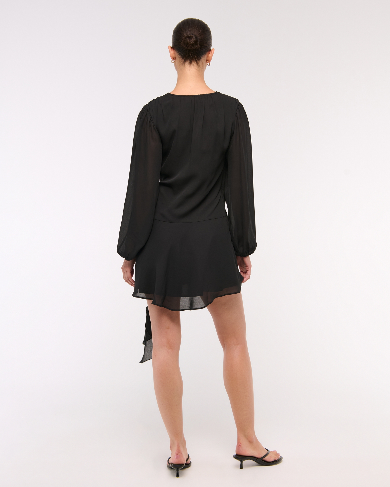 Long-Sleeve Draped Wrap Mini Dress