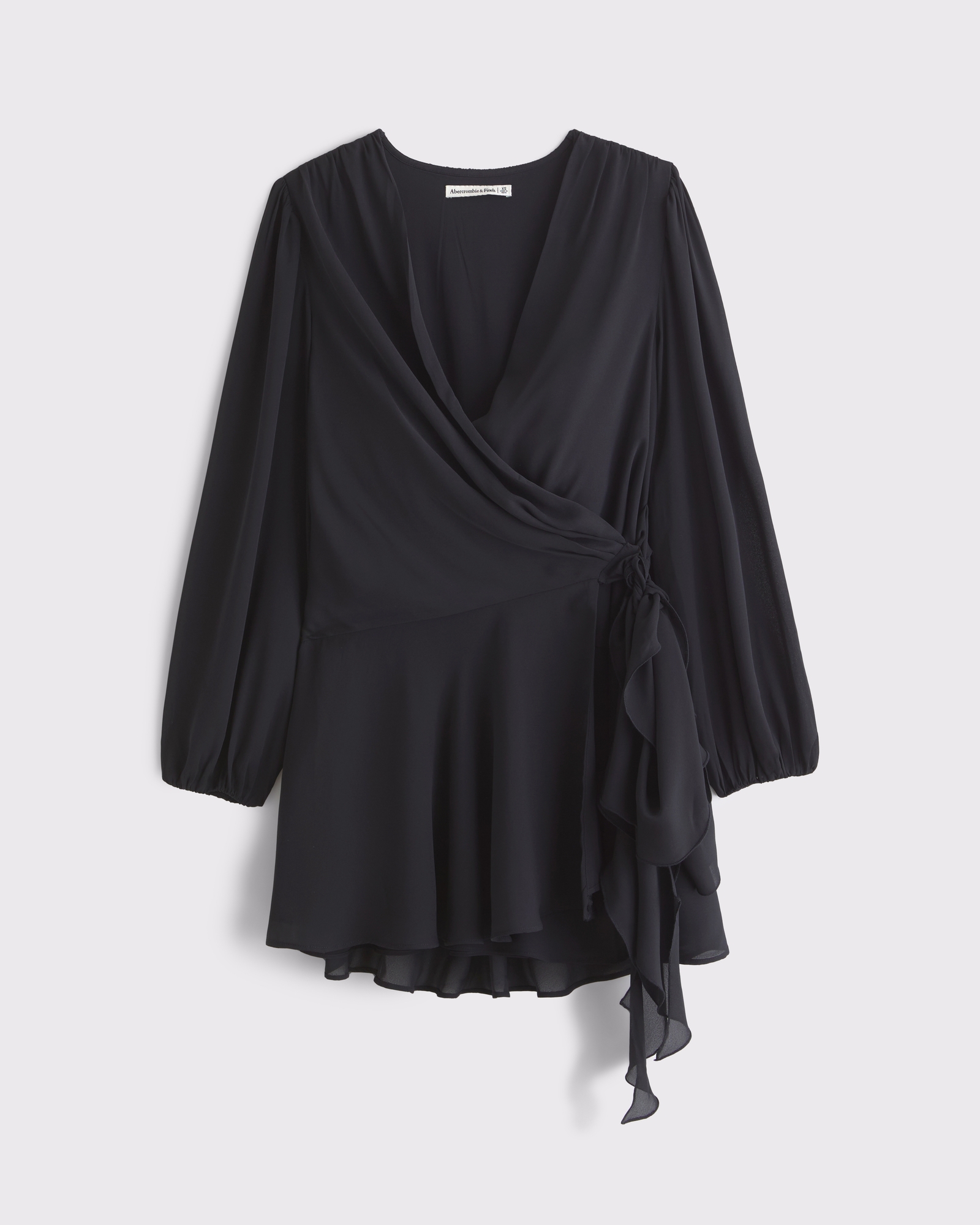 Long-Sleeve Draped Wrap Mini Dress