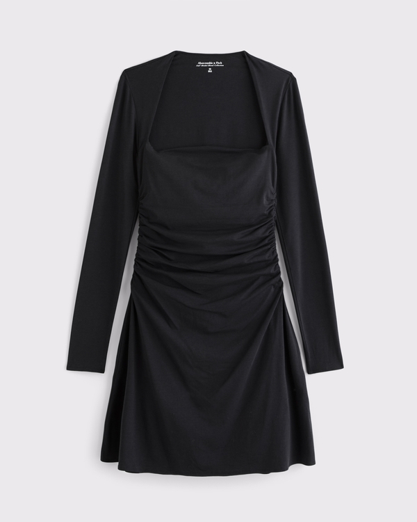 The A&F Ava Long-Sleeve Mini Dress, Black view 1