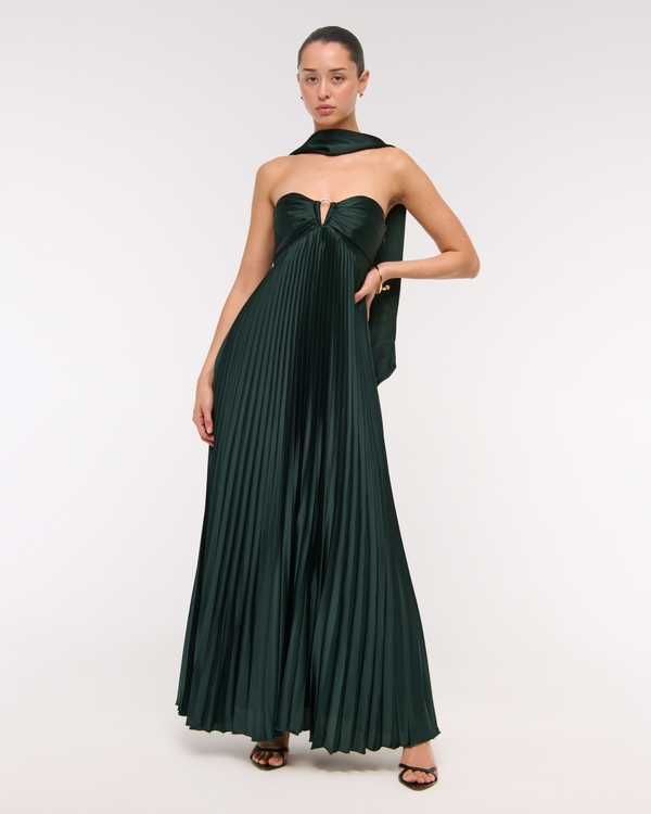 The A&F Giselle Babydoll Maxi Dress, Deep Green view 1