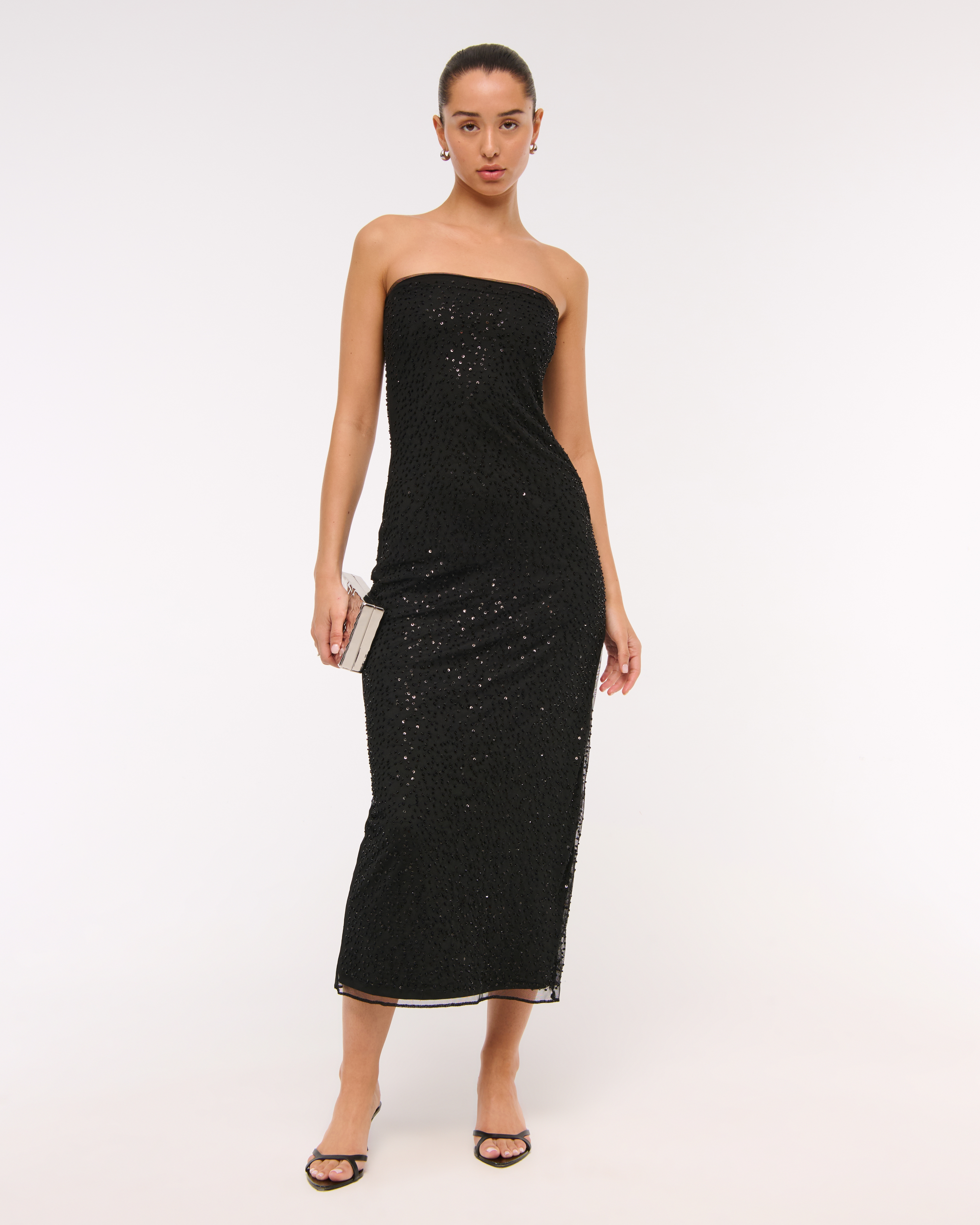 Abercrombie & Fitch Beaded Strapless Maxi Dress In Black