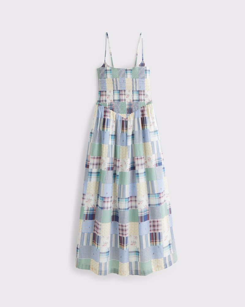 abercrombie dipped-waist smocked midi dress A&F Sydney Smocked Dipped-Waist Midi Dress
