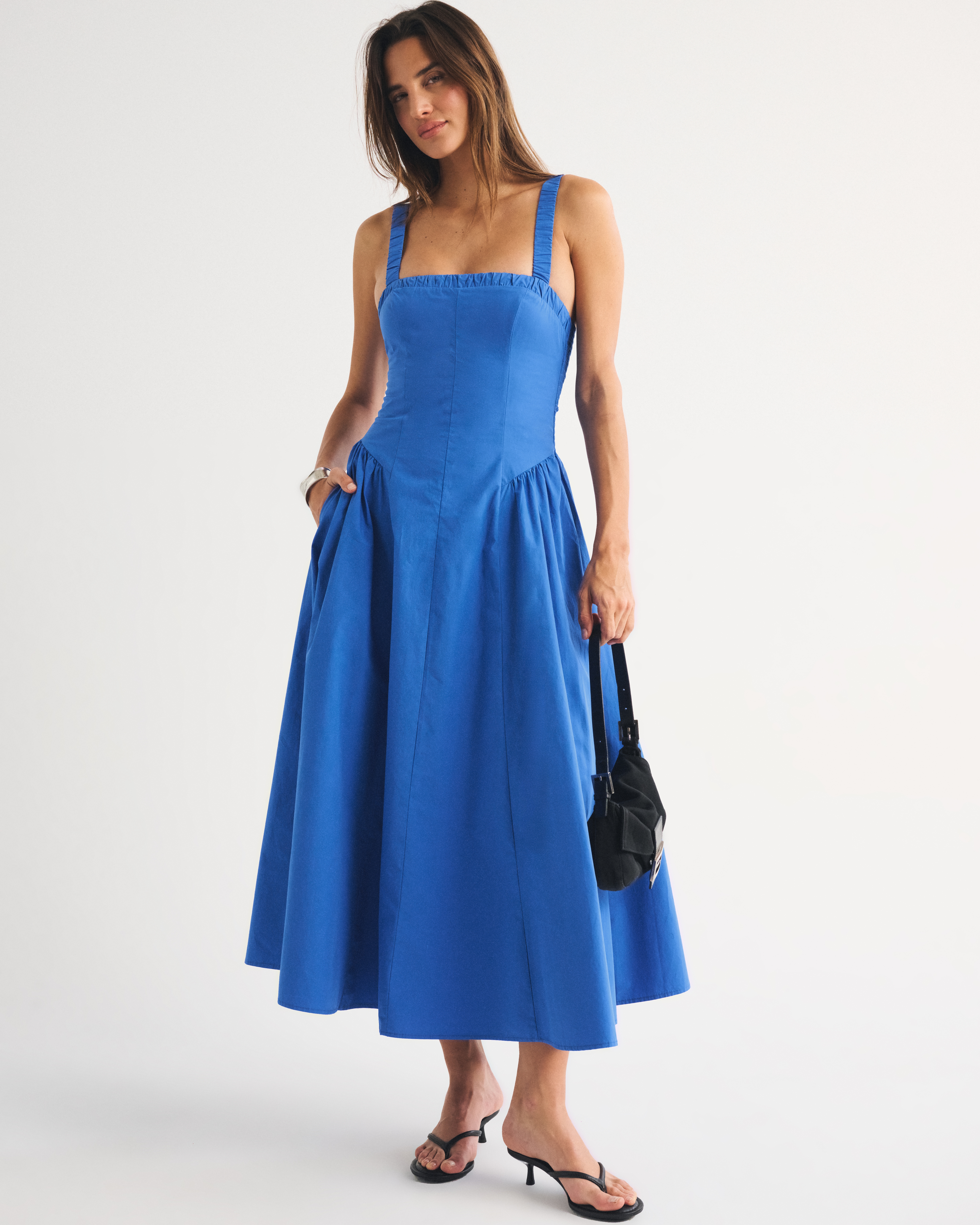 Женские платья Abercrombie & Fitch 100% Cotton Ruched Neckline Dipped Waist Midi Dress — фото 2