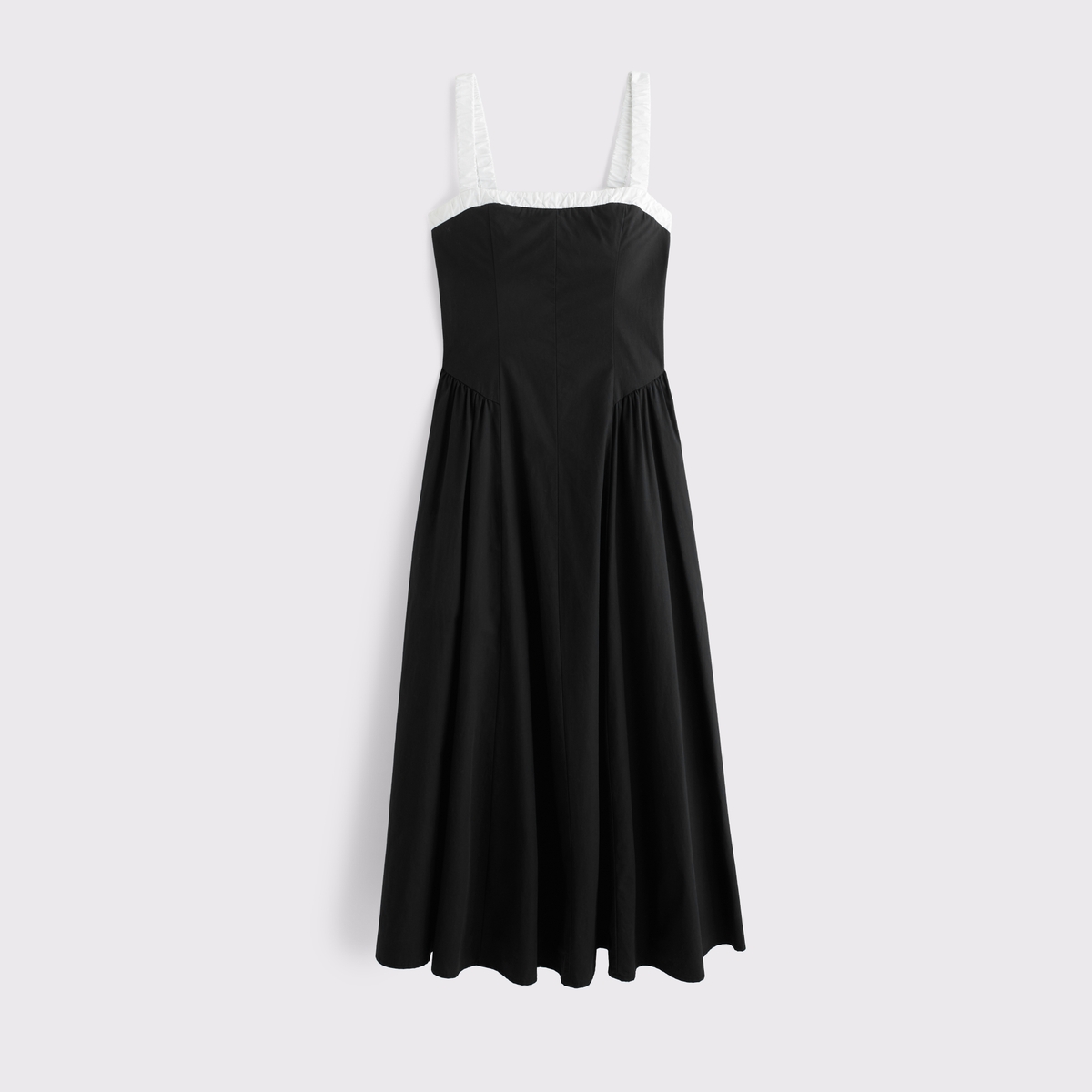 Abercrombie ruched square-neck dipped-waist cotton midi dress