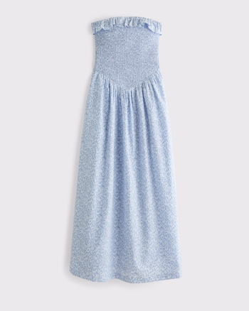 A&F Sydney Smocked Strapless Dipped-Waist Midi Dress from Abercrombie & Fitch - $120