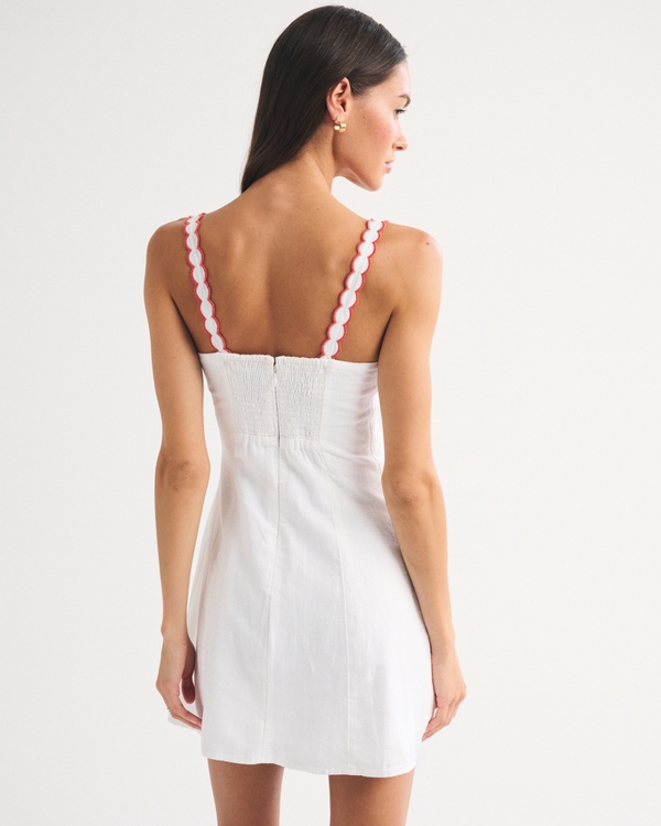 abercrombie white linen dress Women's Linen-Blend Wide Strap Mini Dress in Beige | Size XXL