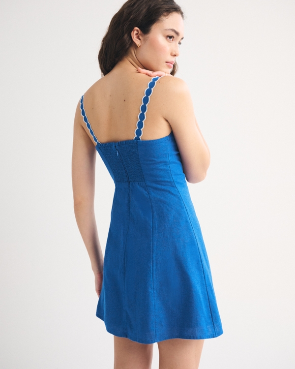 Women's Linen-Blend Embroidered Mini Dress | Women's | Abercrombie.com