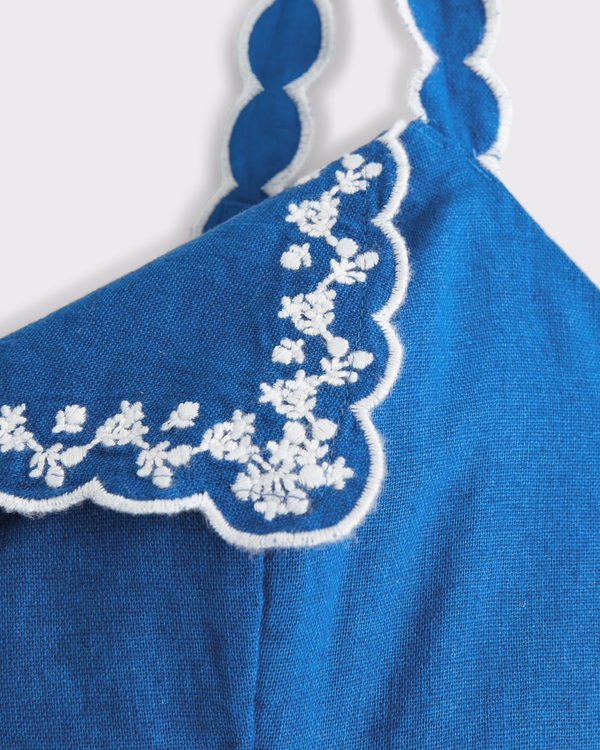 Linen-Blend Embroidered Mini Dress