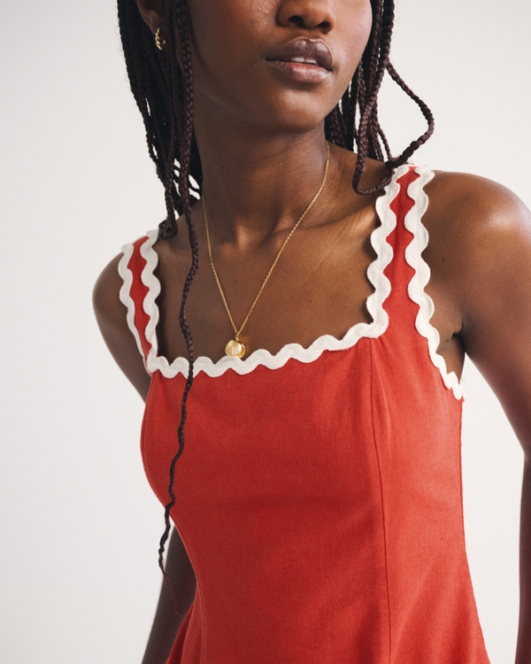 The A&F Mila Ric-Rac Linen-Blend Midi Dress, Red view 2