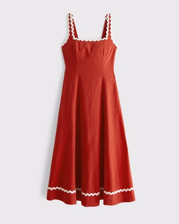 The A&F Mila Ric-Rac Linen-Blend Midi Dress