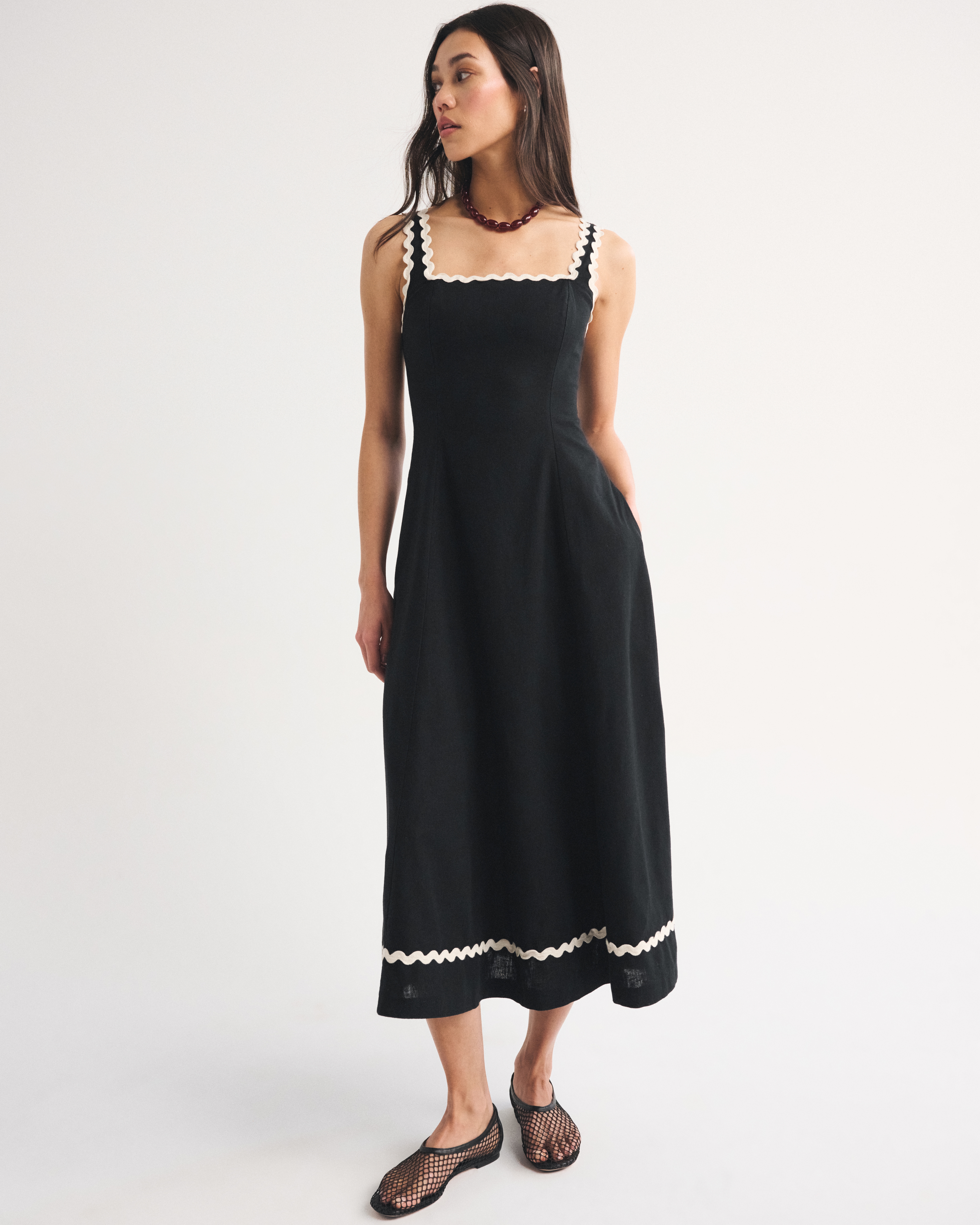 Женские платья Abercrombie & Fitch The A&F Mila Ric-Rac Linen-Blend Midi Dress — фото 2