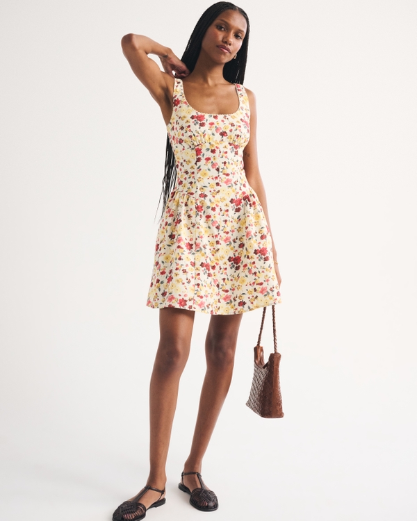 A&F Bra-Free Dylan Mini Dress, Cream Floral view 1