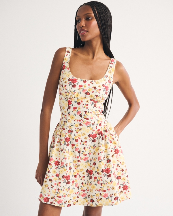 A&F Bra-Free Dylan Mini Dress, Cream Floral view 2