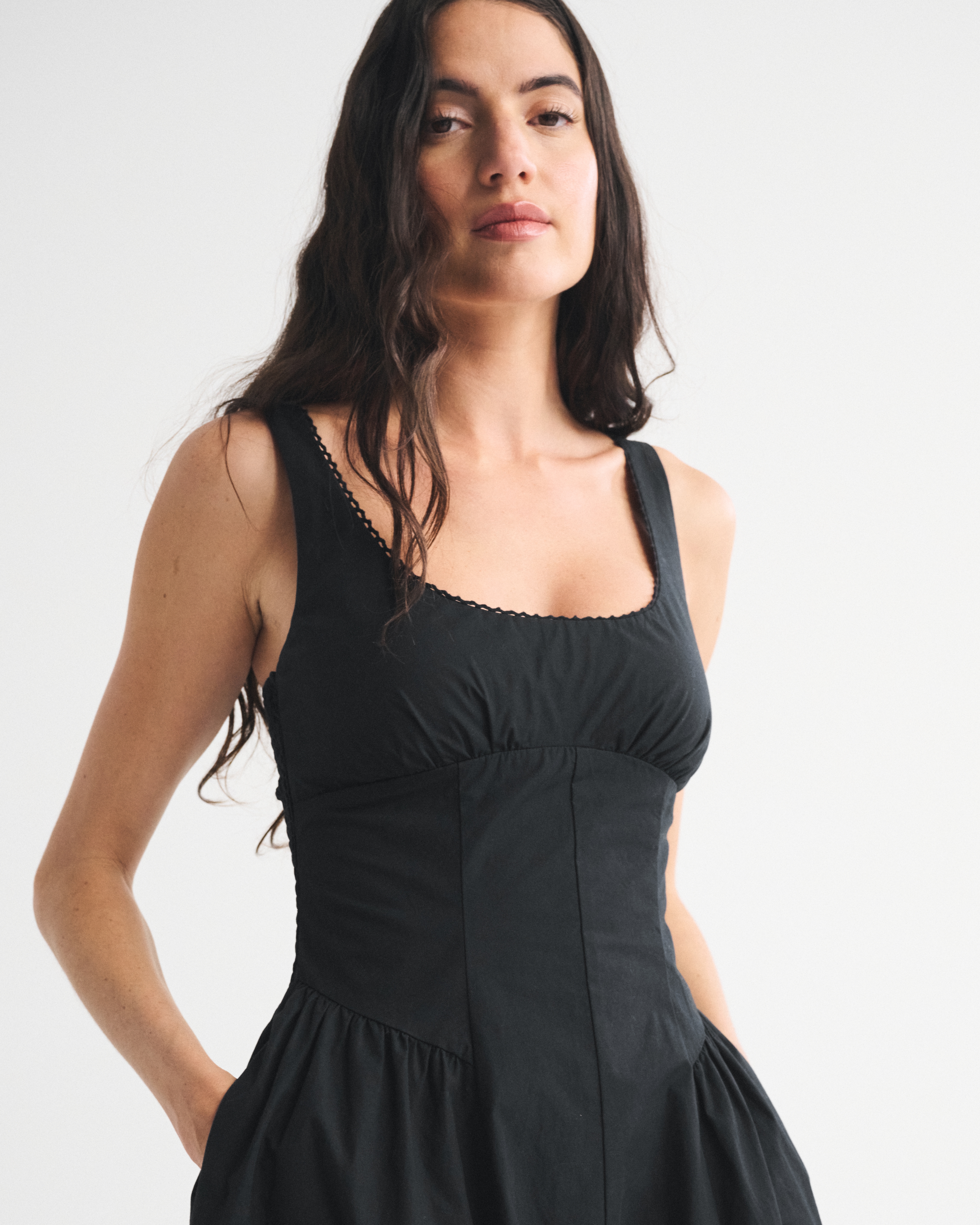 Женское платье Abercrombie & Fitch 100% Cotton A&F Bra-Free Dylan Midi, цвет: Чёрный — фото 3