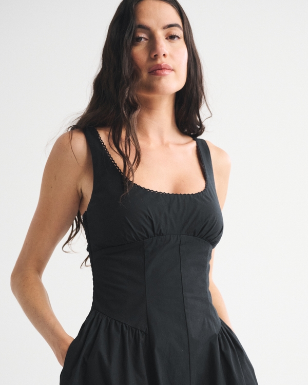 100% Cotton A&F Bra-Free Dylan Midi Dress, Black view 2
