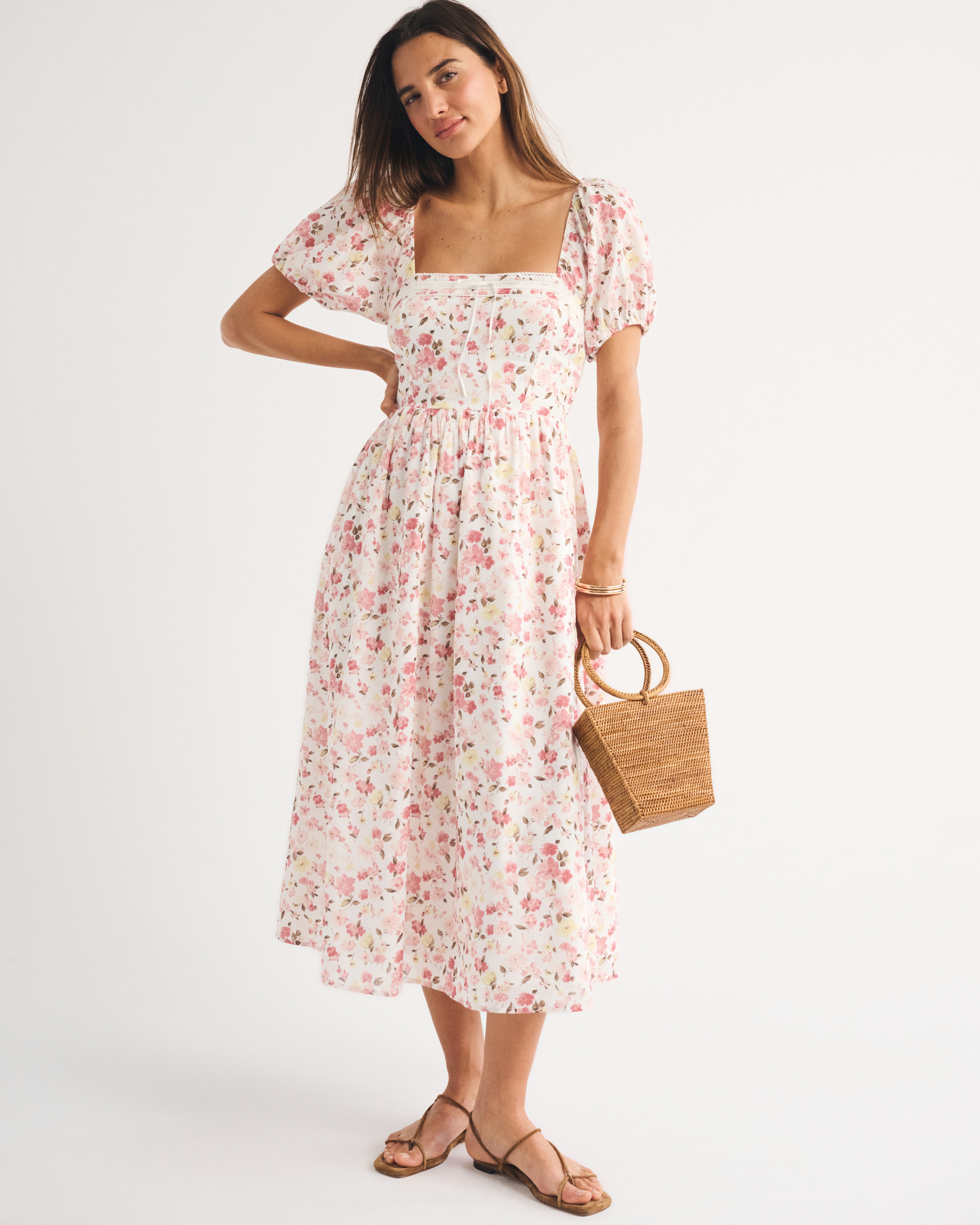 A&F Emerson Puff Sleeve Midi Dress - Blue Floral